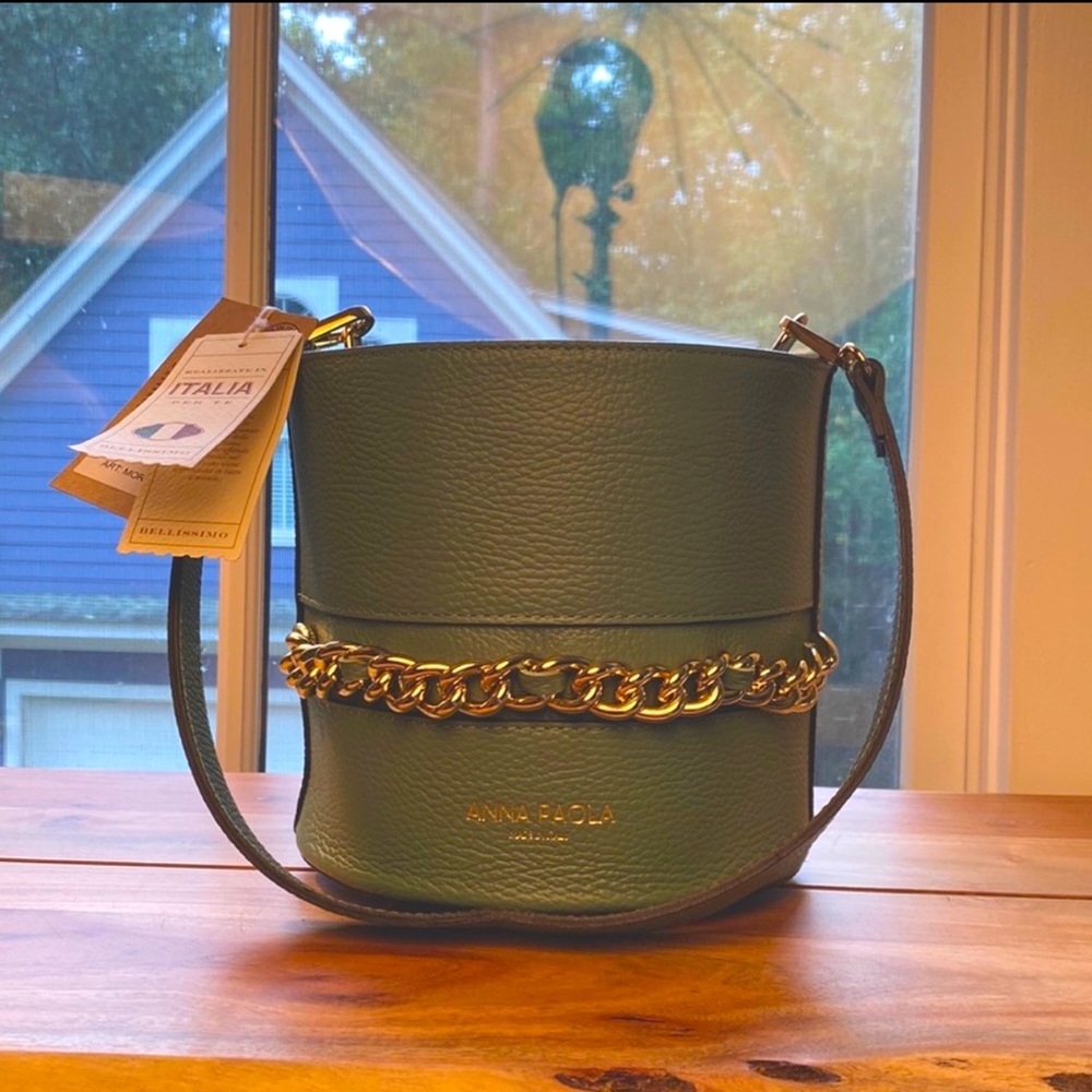 Anna Paola Women's Leather Crossbody Shoulder Bucket Bag Made in Italy NWT